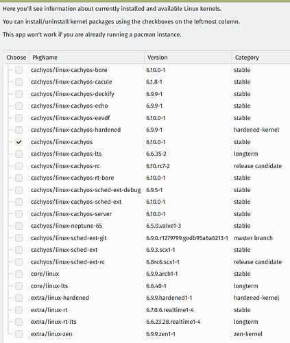 Kernel manager choose