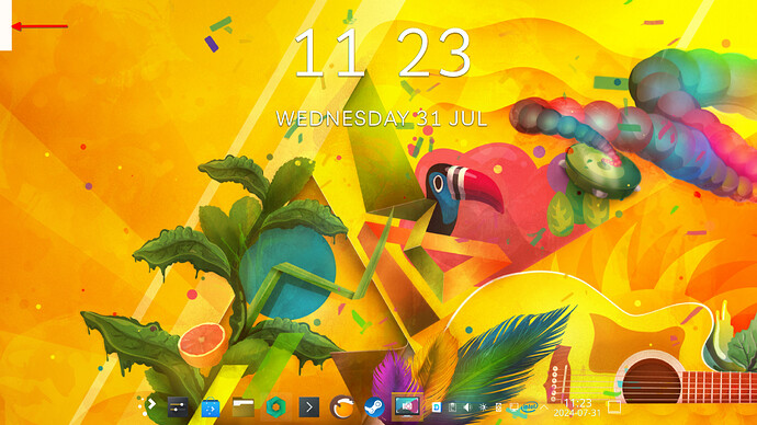 Desktop rectangular white area top left with arrow