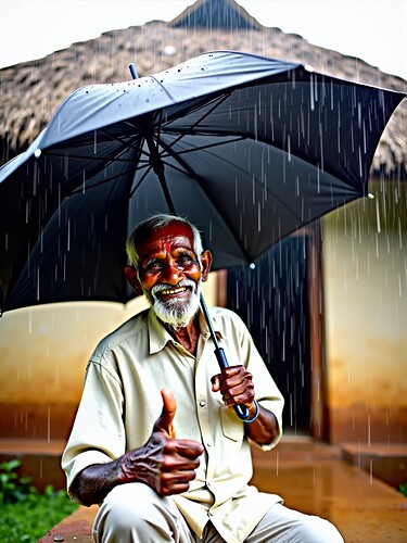 Indian man in the rain