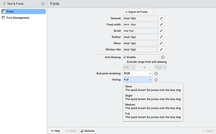 System-Settings Fonts