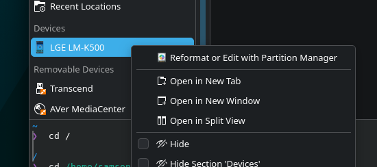 context menu